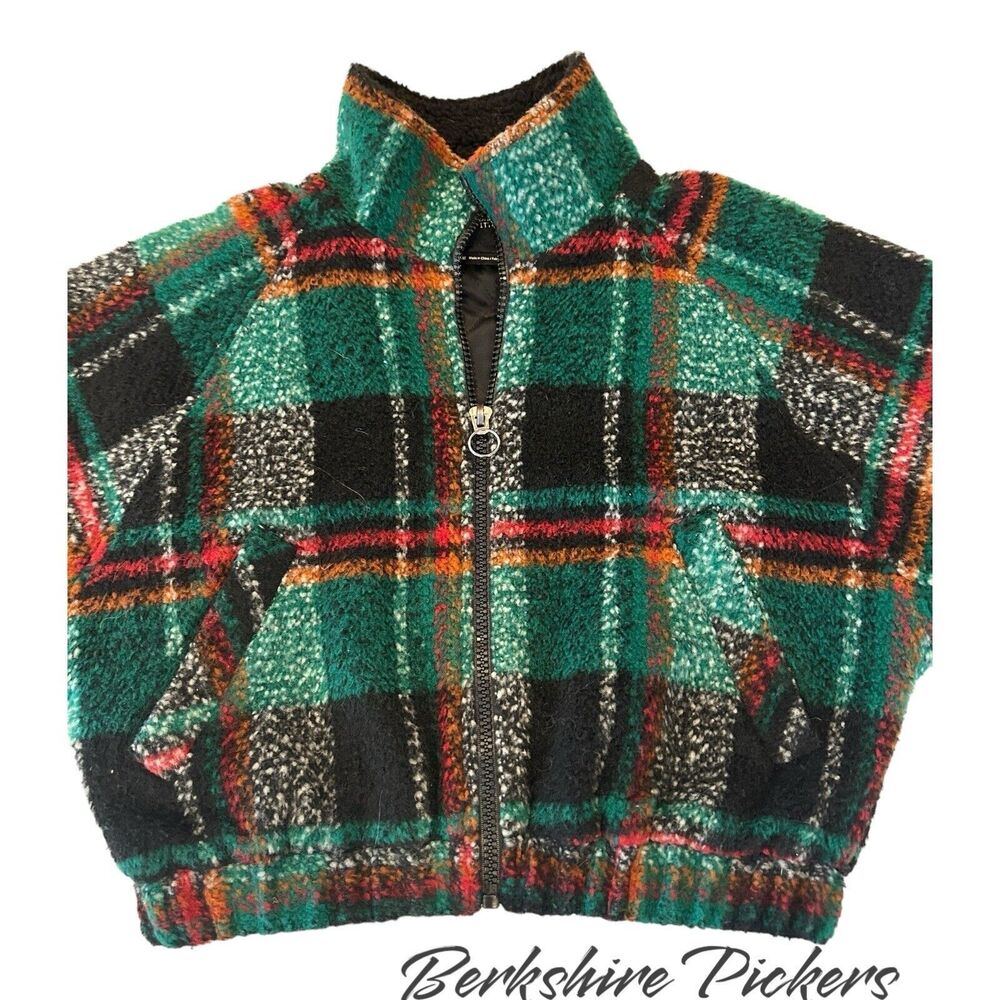 Urban Outfitters Jacket Womens Green Plaid Fleece‎ Mock Neck Full Zip Medium